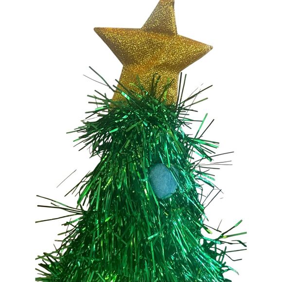 Christmas Tree Novelty Party Hat Green Tinsel Star Topper Adult One Size - Picture 5 of 8